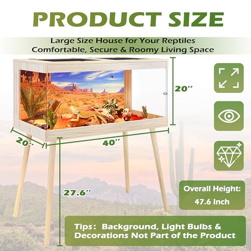ROYXEN Bearded Dragon Tank with Leg Stand,64 Gallon Tempered Glass Reptile Tank with Metal Mesh Top, 3-Side Clear Anti-Scratch Glass Lizard Tank,Snake Tank for Reptile Habitat (Oak,40" Length) - color: Oak, size: 64Gal,40x20x20inch