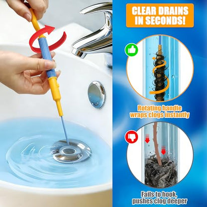 EastLink 30-Inch Reusable Drain Snake Hair Drain Clog Remover 6 Pack, Anti-Break Steel Sink Snake Drain Hair Removal Tool with Rotating Handle, Drain Cleaner Tool for Bathroom Sink, Shower, Bathtub
