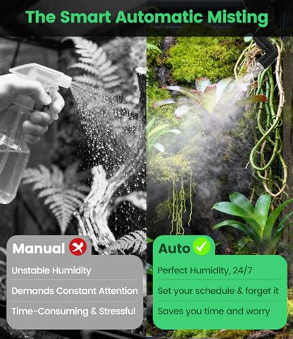 Reptile Mister System with Timer, 360°Adjustable Misting Nozzles, DIY Misting System for Amphibians, and Rainforest Plants