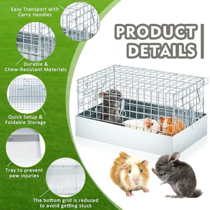 DoubleFill 14 x 8 x 8 Inch 1 Hole Folding Guinea Pig Carrier Chinchilla Carrier Portable Hamster Travel Cage with Tray Handle for Rabbit Chick Bird Small Animal Transport Temporary Housing Pet Habitat