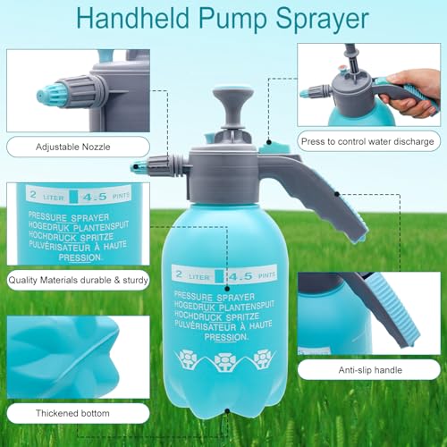 0.5 Gallon Handheld Pump Sprayer, 2L Garden Pressure Sprayer, 68oz Water Spray Bottle with Safety Valve, Adjustable Nozzle, for Watering,Plant Spraying, Home Cleaning, Fertilizing (Sky Blue) - color: Sky Blue
