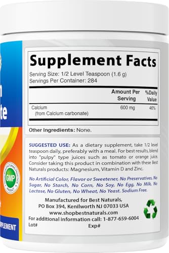 Best Naturals Calcium Carbonate Powder 1 Pound - Food Grade (16 OZ (Pack of 3)) - size: 16 Ounce (Pack of 3)