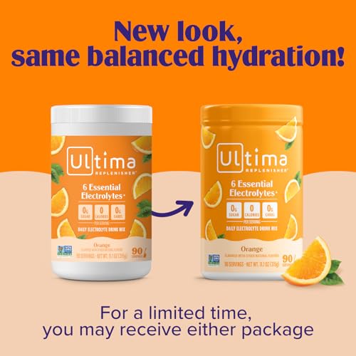 Ultima Replenisher Daily Electrolyte Powder Drink Mix, 90-Serving Canister | Zero Sugar Orange Hydration Powder with 6 Electrolytes & Minerals - Sugar Free, Plant-Based & Keto Friendly