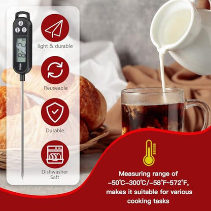 Copkim 6 Pcs Meat Thermometer Food Thermometer with Probe Water Liquid Instant Read Digital Thermometer Cooking Thermometer Supplies BBQ Kitchen Thermometer for Cooking Milk Yogurt (Black) - color: Black