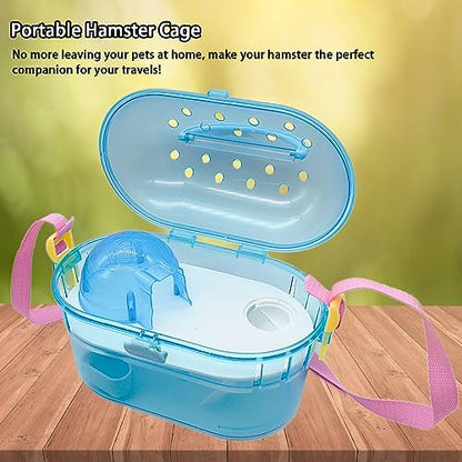 Portable Hamster Cage Syrian Hamster Carry Travel Cage with Water Bottle Food Bowl Adjustable Strap Small Animals Outgoing Cages for Gerbil Squirrel Guinea Pig Chinchilla Hedgehog Blue - color: Blue Hamster Carriers