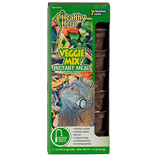 Healthy Herp Veggie Mix Instant Meal for Reptiles - Nutritious Bearded Dragon Accessories, Bearded Dragon Food - Made in USA - Quick Prep, for Box Turtles, Lizards, Tortoises - 7 x 0.16 oz (4.6g) Cups - size: 1.12 Ounce (Pack of 1), style: 7-Pack Cups