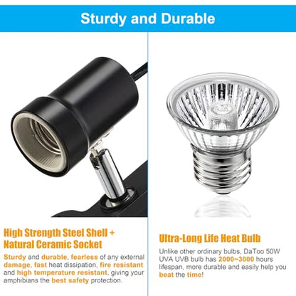 DaToo Reptile Heat Lamp Rotatable Turtle Heating Light with 50W UVA UVB Heat Bulb Simulated Sunlight Basking Spot Lamp with Clamp for Reptiles Lizard Amphibian Bearded Dragon Snake - style: 50Watt Reptile Heat Lamp
