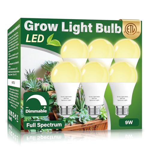 6 Pack Full Spectrum Grow Light Bulbs,A19 Grow Lights for Indoor Plants,Dimmable E26 9W Grow Bulb Replace up to 100W,Plant Lights for Indoor Growing,Flowers,Greenhouse,Indore - size: 6 Count (Pack of 1)