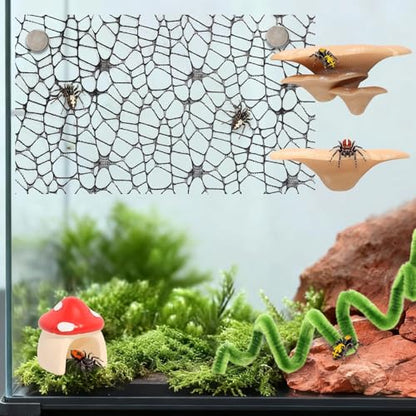 8 Pcs Jumping Spider Hide Enclosure Habitat, Spiders Hideout Climbing Rope Bridge Swings & Web, Mushroom Shelf, Jump Platform with Magnets for Pet Spider Habitat Accessories