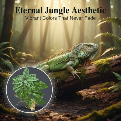 Artificial Green Foliage Plant, 6.7 x 9.1 in Fake Tropical Leaves with Realistic Wood Trunk, 23 Textured, Stable Base, for Reptile Terrariums & Home Decor