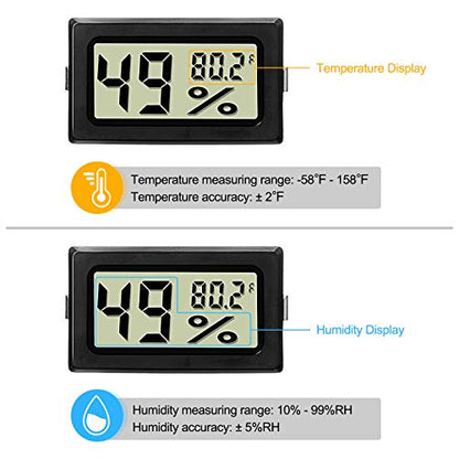 Weewooday Mini Digital Temperature Humidity Meters Gauge with Probe Gauge LCD Fahrenheit Display Thermometer Hygrometer for Incubator Reptile Plant Greenhouse Chicken Coop Garden(Black, 12 Pieces) - size: Black