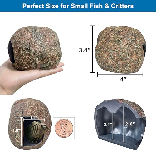 3rd-Gen Magnetic Aquarium Cave, Realistic Magnetic Rocks Fish Tank Decor with Strong Magnet, Resin Pleco Hideout for Betta, Cichlid and Shrimp, Easy Viewing Shelter for Small Fish and Reptiles