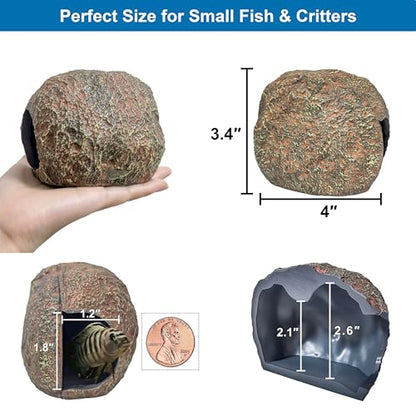 3rd-Gen Magnetic Aquarium Cave, Realistic Magnetic Rocks Fish Tank Decor with Strong Magnet, Resin Pleco Hideout for Betta, Cichlid and Shrimp, Easy Viewing Shelter for Small Fish and Reptiles
