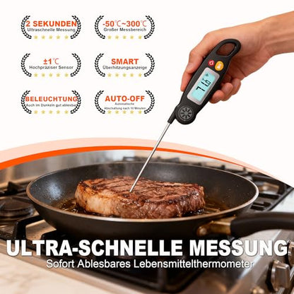 Antonki Meat Thermometer Digital - Instant Read Food Thermometer with Backlight for Cooking Grilling Baking Kitchen Candy BBQ Oil Liquid, Backlit Display, Battery Included