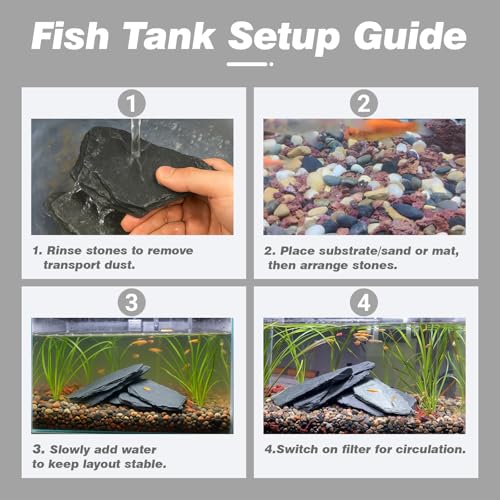 Unocho Natural Slate Stone Reptile Basking Platform Rock 10lb Fish Tank Rocks for Aquascaping Terrarium Decoration&Reptile Habitats Tortoise Enclosures(2-6 inches) - size: 10LB(2-6 inches)