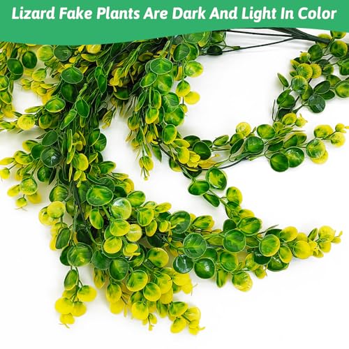 Hamiledyi Reptile Plants Hanging Terrarium Plants Artificial Leaves Habitat Decorations with Suction Cup Green and Yellow Fake Amphibian Plants for Bearded Dragon Lizard Geckos Chameleon（2 Pack） - size: 2 PCS