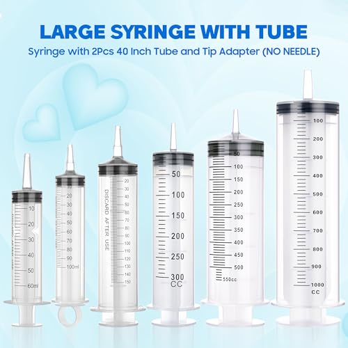 SHAOTONG 500mL Syringe Catheter Tip with 40 Inch Plastic Tube for Feeding Pets, Liquid Refilling, Drawing Oil Fluid - size: 500ML/CC