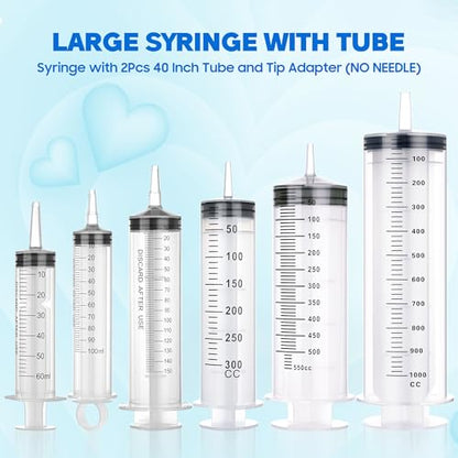 SHAOTONG 60ml Syringe with 40 Inch Tube and Tip Adapter, for Feeding Pets, Liquid Refilling, Drawing Oil Fluid - size: 60ML/CC