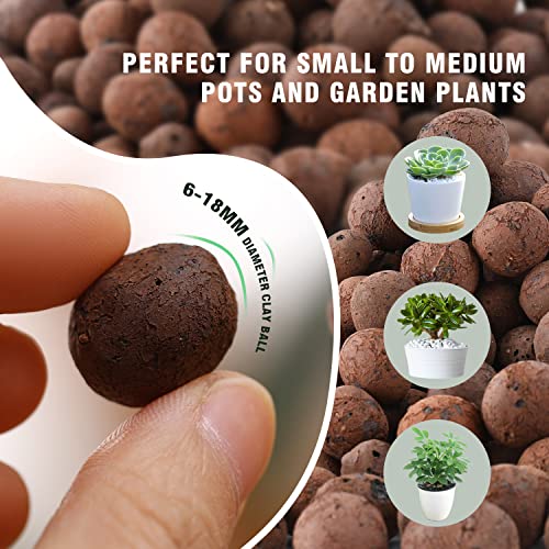 Natural Leca Clay Pebbles, 15LBS 8mm-18mm Expanded Organic Balls Plants Grow Media Gardening Soil for Hydroponics, Drainage, Decoration, Aquaponics - size: 15 LBS