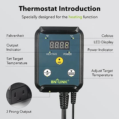 BN-LINK Reptile Heating Pad 6"X8" with Adjust Knob and Thermostat Controller