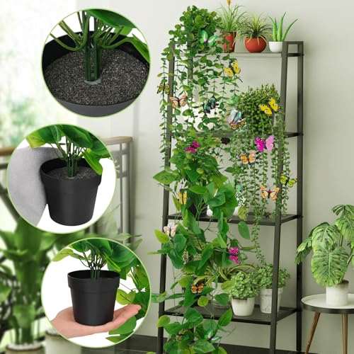 Fake Plants 4 Pack Artificial Hanging Plants, Fake Potted Greenery Faux Eucalyptus, Boston Fern, String of Pearls, Pothos for Living Room Bedroom Boho Wall Shelf Indoor Outdoor Decor