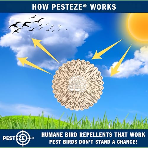 PESTEZE USA Premium Tree of Life Wind Spinner – 6x9’’ Stainless Steel Reflective 3D Hanging Outdoor Spinner for Bird Deterrent, Garden & Yard Metal Ornament | Durable, Decorative & Humane Pest Control