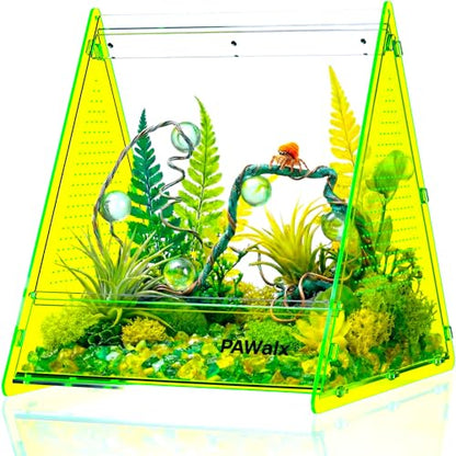 Triangular Jumping Spider Enclosure, Acrylic Terrarium with Magnetic Doors, 0.8mm Micro-Ventilation& Escape-Proof Design for Tarantulas, Lizards, Small Pets (Green,9.4"x10.9"x10.6") - size: 1Pack, Green,9.4"x10.9"x10.6"