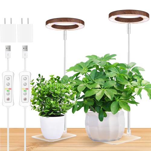 yadoker Plant Grow Light, LED Growing Light with Base Full Spectrum for Indoor Plants,Height Adjustable, Automatic Timer, 5V Low Safe Voltage,Idea for Small Plants - color: 3.4 inch Walnut Grain with Base, size: 2 Pack