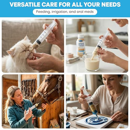 60ml Catheter Tip Syringe with Covers 50 Pack by Tilcare - Sterile Plastic Medicine Food Droppers for Children, Pets or Adults – Latex-Free Oral Medication Dispenser - Large Feeding Tube Syringes