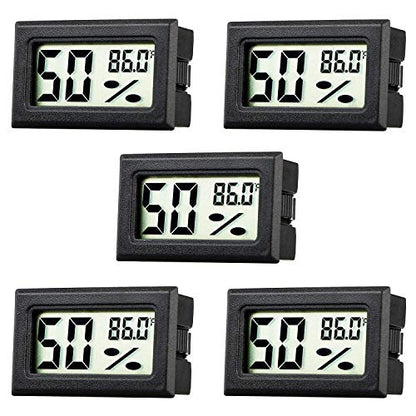 Mini Thermometer Hygrometer, Small Digital Electronic Temperature Humidity Meters Gauge Indoor LCD Display Fahrenheit for Humidors, Greenhouse, Garden, Cellar, Fridge, Mason Jar (5)
