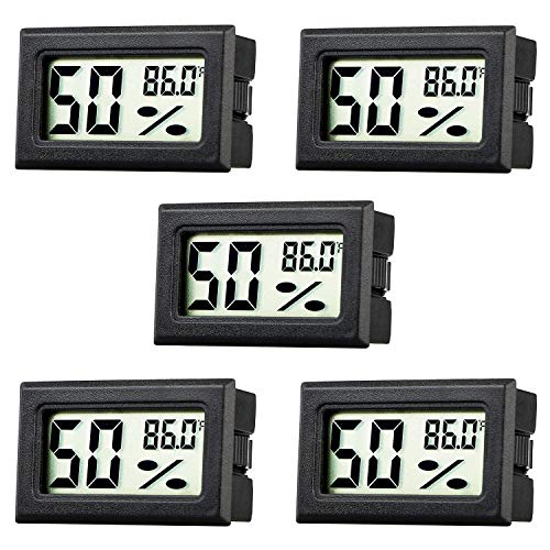 Mini Thermometer Hygrometer, Small Digital Electronic Temperature Humidity Meters Gauge Indoor LCD Display Fahrenheit for Humidors, Greenhouse, Garden, Cellar, Fridge, Mason Jar (5)