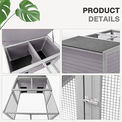 Chicken Coop Large Wooden Rabbit Hutch Indoor Outdoor with 2 Living House ANG PVC Layer for Chicken, Hutch, Ducks - size: 61"L x 40"W x 26"H