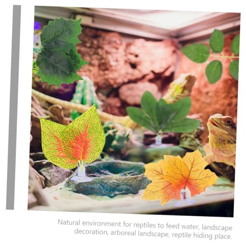 Hemoton 4pcs Aquarium Fake Plants Purple Perilla Leaves with Suction Cups Artificial Terrarium Plant Decorations for Fish Tank Landscaping Reptile Tank Ornaments