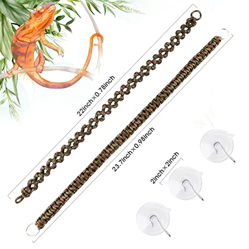 2 Pcs Reptile Vines for Climbing Bendable Jungle Vines Made of Handmade Umbrella Cord Weaving Rope Decor with 3 Suction Cup Accessories for Chameleon Crab Lizards Snakes Gecko Frog Hermit Crab