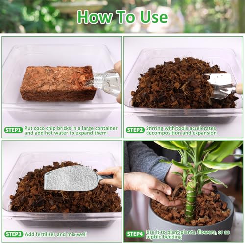 Riare 4 Pack Coco Chips Substrate for Plants- 4.4lb 100% Organic Coconut Husk Brick with Low EC and pH Balanced, High Expansion Coconut Substrate Coco Husk Mulch for Garden Flowers, Herbs, Planting - color: 4 Pack