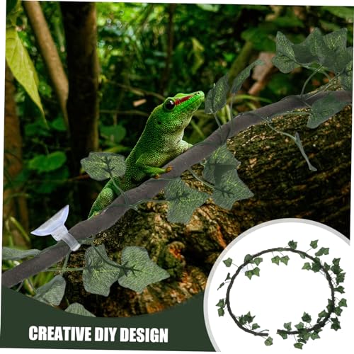 Hemoton Jungle Vines Rattan Strip for Reptiles Flexible Artificial Leaf Decor with Suction Cups for Lizard Frog Snake Habitats with Leaf Green