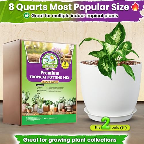 DUSPRO Tropical Potting Mix Pre-Mixed 5in1 with Pine Bark, Coco Coir, Perlite, Worm Casting & Pumice Ideal Aroid Mix Soil for Monstera, Pothos, Philodendron, Other Indoor HousePlants 8QRT - size: 8 Quarts