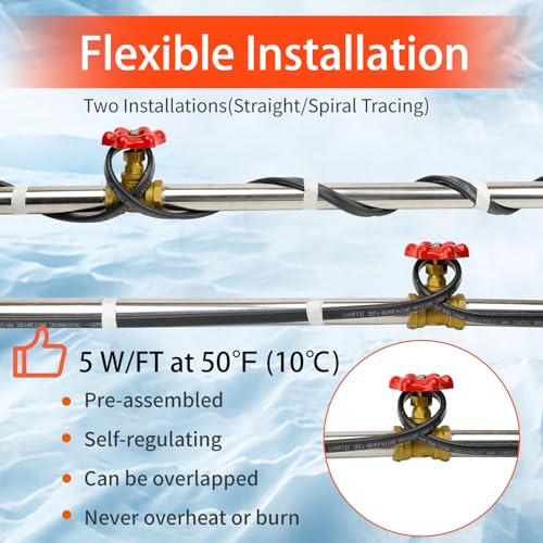 HEATIT PLSR High-Performance Self-Regulating Heating Cable - Frost Protection for Water Pipes and Snow Melting on Roofs - 10w/ft Power - Premium Quality for Commercial and Industrial Use 6ft - color: 6 Feet, style: 120V