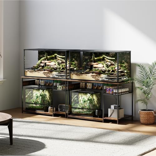Reptile Tank Stand with Power Outlets，48" X 24" Tabletop Fits up to 120 Gallon Bearded Dragon Enclosure Stand，Double Snake Terrarium Table with Light