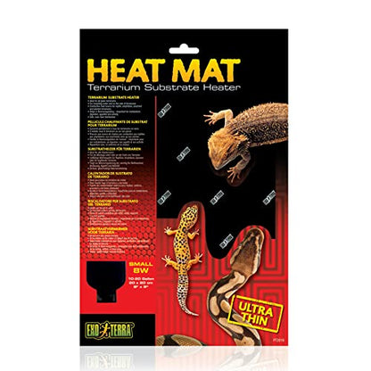 Exo Terra Heat Mat - Reptile Terrarium Substrate Heater for Safe, Even Heating | Ideal for Tropical & Temperate Reptile Environments - 8 Watt, Small - size: Small
