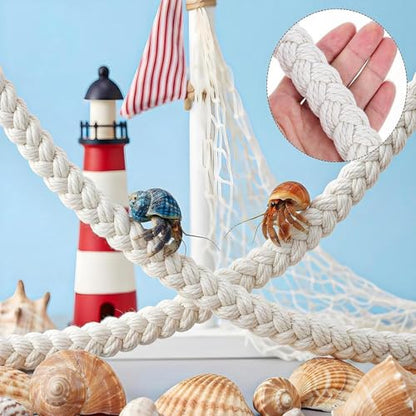 Hermit Crab Toys - Climbing Jute Rope, Reptile Tank Ladder Natural Fiber Hanging Vine Accessory | Stimulating Terrarium Habitat Enrichment Activity Bridge for Lizards Geckos Snakes - color: Cotton Rope