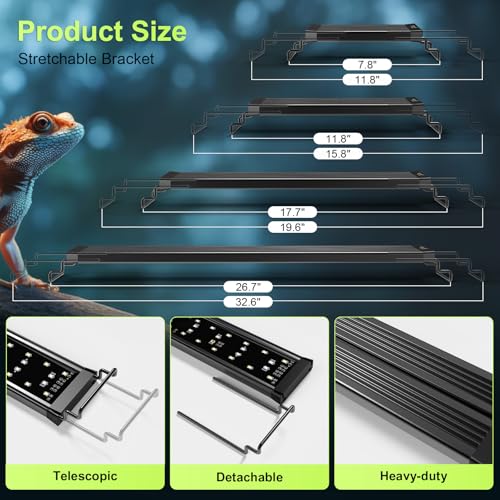 12W LED UVB Light for Reptiles Terrarium Light Extendable Reptile Tank Light with Controller ＆Dimming and 5 UVI Modes Full Spectrum Brilliant White Blue Red Lights for Bearded Dragon, Gecko - size: 12W-14IN