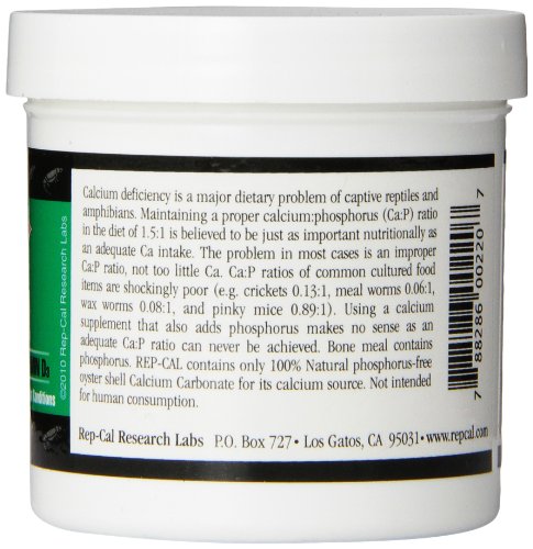 Rep-Cal 52298 Phosphorous-Free Calcium Powder Reptile/Amphibian Supplement Without Vitamin D3, 4.1 oz,White (Pack of 2) - size: 4.1 oz (Pack of 2)