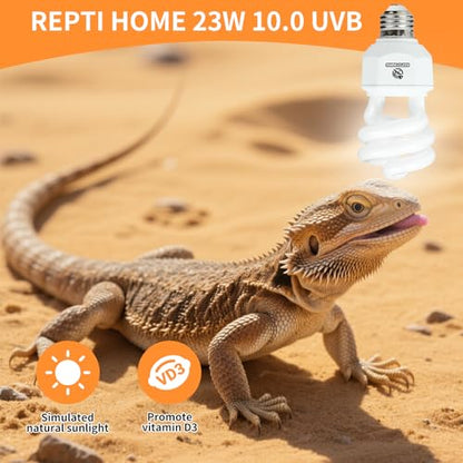 UVA UVB Reptile Light 23W 10.0,Desert Terrarium Compact Fluorescent Lamp,UVB Reptile Light Bulb for Bearded Dragon, Lizard,Spider, Snake, Gecko - size: 10.0-23