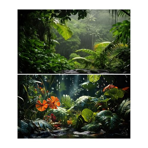 2 Packs Tropical Rainforest Aquarium Background Lush Green Rainy Leaf Fish Tank Background Natural Green Jungle Forest Foliage Landscape Reptile Tank Enclosure Backgrounds Wallpaper 36x18in - color: Green, size: 36(W)x18(H)inches/ 90(W)*45cm(H)