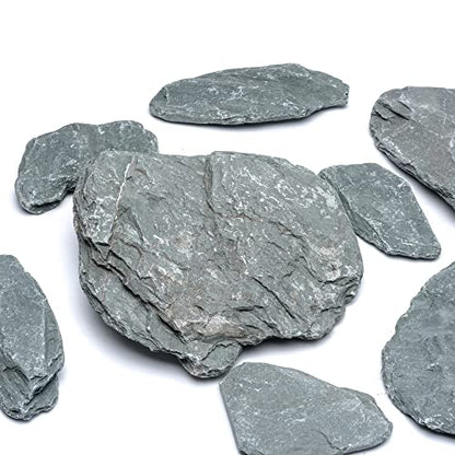Natural Slate Stone for Aquariums, Fish Tanks, Terrariums, Aquascaping and Amphibian Enclosures, Mix of Small to Large Size Rocks - by SubstateSource (5 Pounds, Gray River)