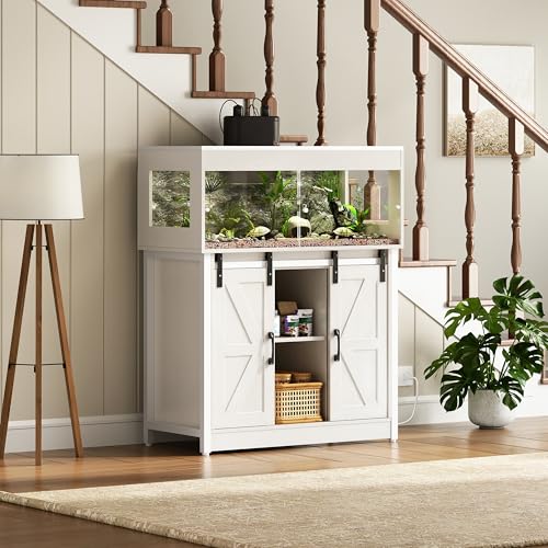 Herture 40 Gallon Reptile Terrarium with Stand, Reptile Tank with Barn Door and Storage, Vivarium with Acrylic Doors, Ventilated Mesh Top & Power Outlet, for Geckos, Lizards, Snakes White PX06RTW - color: White, size: 40 Gallon