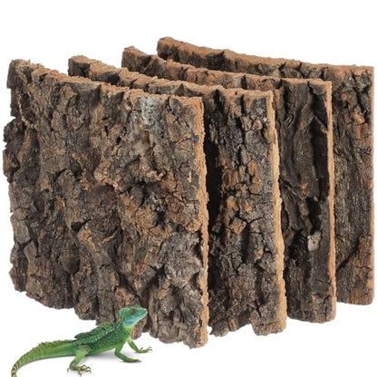 UKCOCO Cork Bark Reptile Background 4-Pack 5.9x5.9x0.78In Natural Cuttable Panels – Safe Moisture-Resistant Terrarium Décor for Gecko Lizard Bearded Dragon Tank Setup