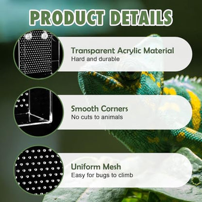 Chameleon Feeder Box with Suction Cups, Acrylic Feeding Bowl for Bearded Dragon, Wall-Mounted Insect Feeder for Lizard, Iguana, Gecko, Frog - color: Clear Feeder Box