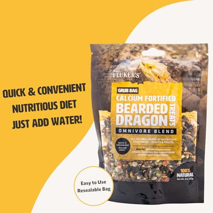 Fluker's Grub Bag Calcium Fortified Treats, All Natural Omnivore Blend Packed with Protein, Fruits, and Vegetables, for Bearded Dragons and Reptiles, 4 oz
